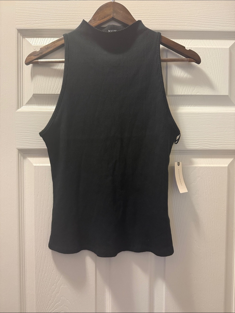 Mauve for Anthropologie Black Ribbed Sleeveless Mock Neck Tank NWT